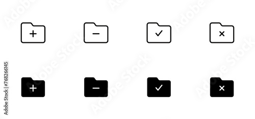 folders icon. Add or delete folder. folder yes no. Checkmark icon. Documents icon. Editable stroke. Vector illustration. 