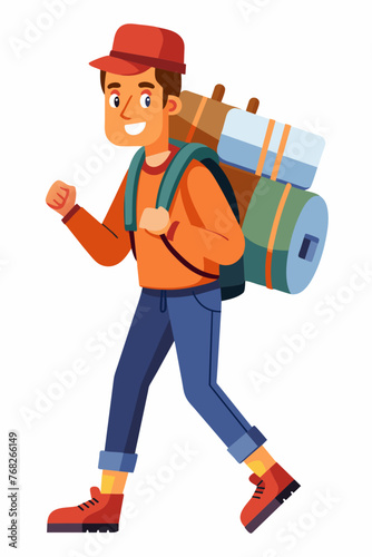 Vector illustration of a backpacker with a lot of stuff on its back.