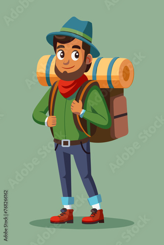 Vector illustration of a backpacker with a lot of stuff on its back.