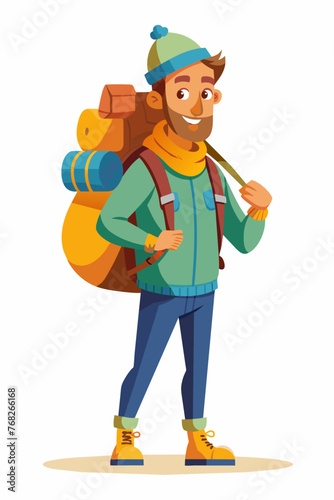 Vector illustration of a backpacker with a lot of stuff on its back.