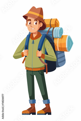 Vector illustration of a backpacker with a lot of stuff on its back.