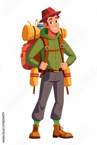Vector illustration of a backpacker with a lot of stuff on its back.