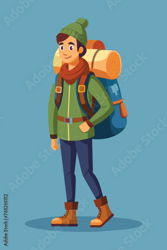 Vector illustration of a backpacker with a lot of stuff on its back.
