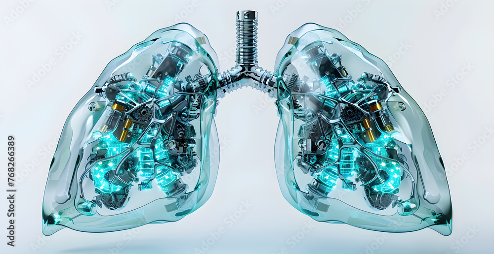 futuristic organ of a robot cyborg lungs made from technical instruments and mechanical parts - obrazy, fototapety, plakaty 