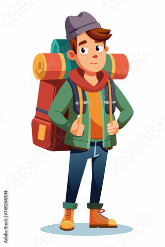 Vector illustration of a backpacker with a lot of stuff on its back.
