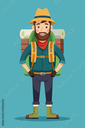 Vector illustration of a backpacker with a lot of stuff on its back.