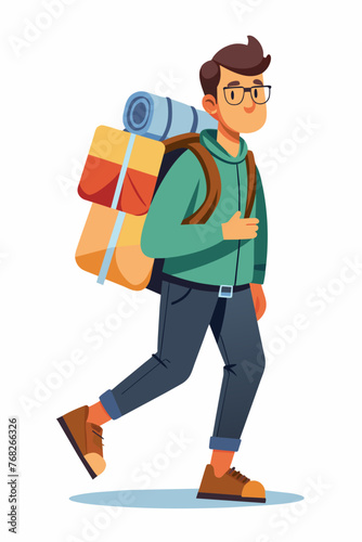 Vector illustration of a backpacker with a lot of stuff on its back.