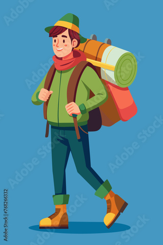 Vector illustration of a backpacker with a lot of stuff on its back.