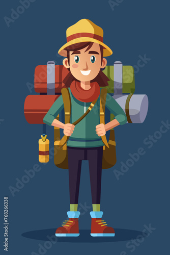 Vector illustration of a backpacker with a lot of stuff on its back.