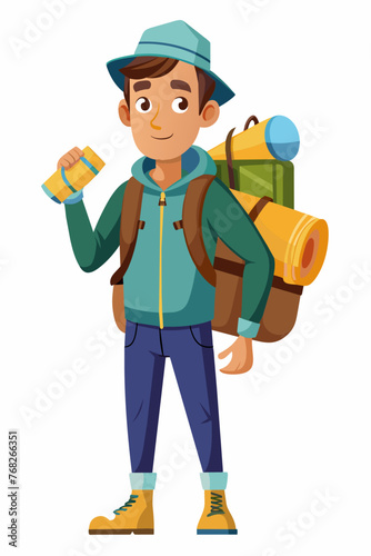 Vector illustration of a backpacker with a lot of stuff on its back.
