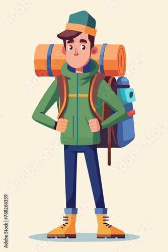 Vector illustration of a backpacker with a lot of stuff on its back.
