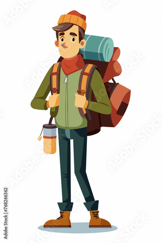 Vector illustration of a backpacker with a lot of stuff on its back.