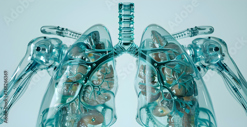 futuristic organ of a robot cyborg lungs made from technical instruments and mechanical parts
