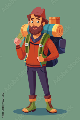Vector illustration of a backpacker with a lot of stuff on its back.