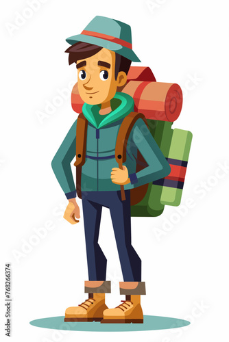 Vector illustration of a backpacker with a lot of stuff on its back.