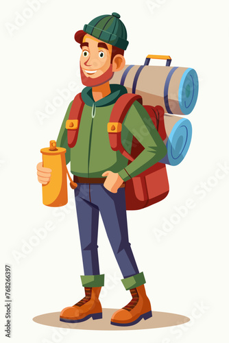 Vector illustration of a backpacker with a lot of stuff on its back.