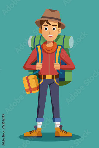 Vector illustration of a backpacker with a lot of stuff on its back.