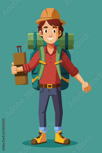 Vector illustration of a backpacker with a lot of stuff on its back.