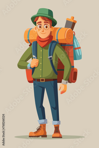 Vector illustration of a backpacker with a lot of stuff on its back.