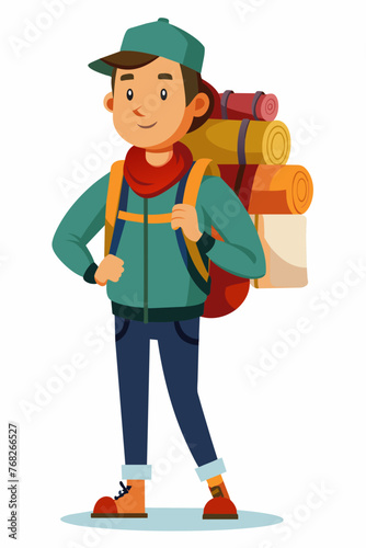 Vector illustration of a backpacker with a lot of stuff on its back.