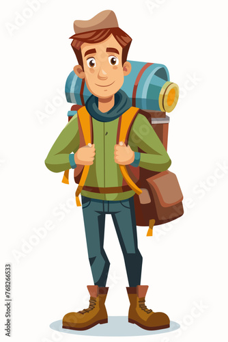 Vector illustration of a backpacker with a lot of stuff on its back.