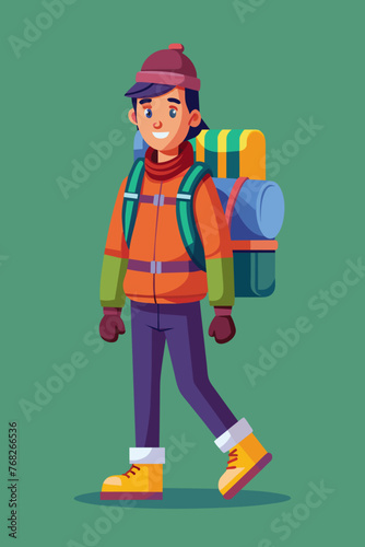 Vector illustration of a backpacker with a lot of stuff on its back.