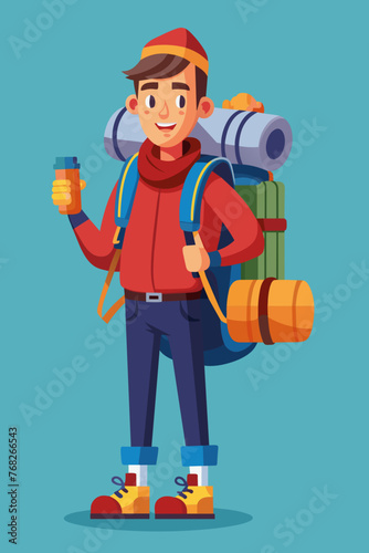 Vector illustration of a backpacker with a lot of stuff on its back.