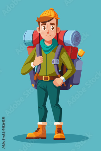 Vector illustration of a backpacker with a lot of stuff on its back.