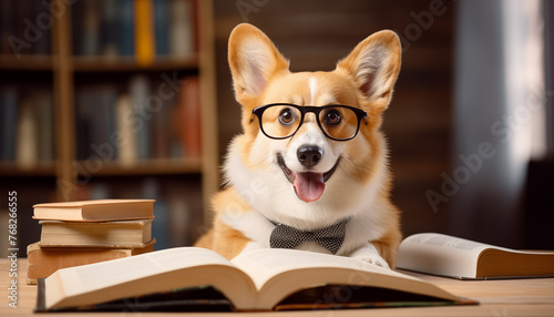 Smart dog reading books