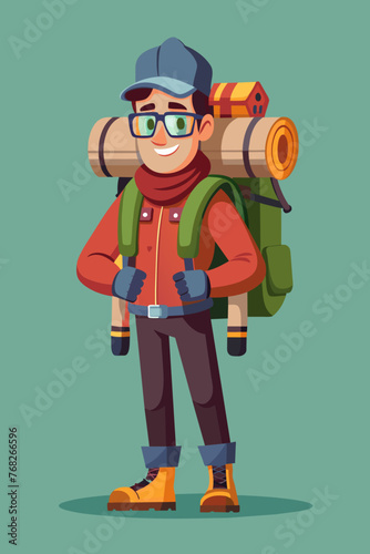 Vector illustration of a backpacker with a lot of stuff on its back.