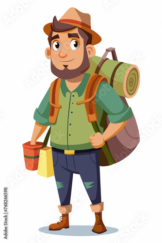 Vector illustration of a backpacker with a lot of stuff on its back.