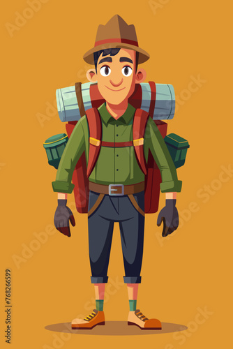 Vector illustration of a backpacker with a lot of stuff on its back.