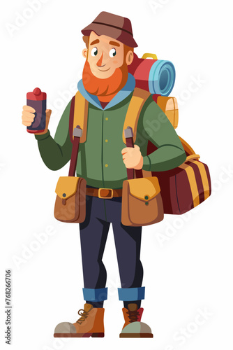 Vector illustration of a backpacker with a lot of stuff on its back.