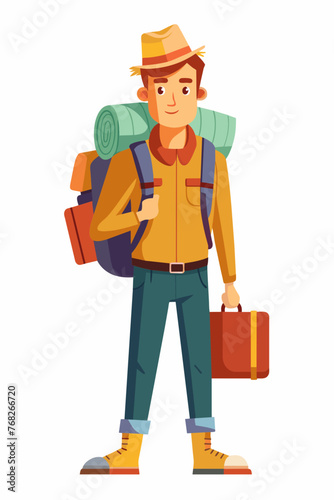 Vector illustration of a backpacker with a lot of stuff on its back.