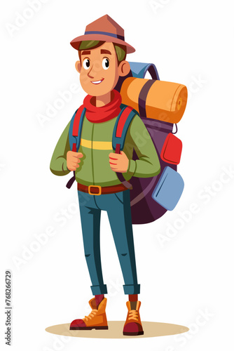 Vector illustration of a backpacker with a lot of stuff on its back.