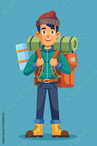 Vector illustration of a backpacker with a lot of stuff on its back.