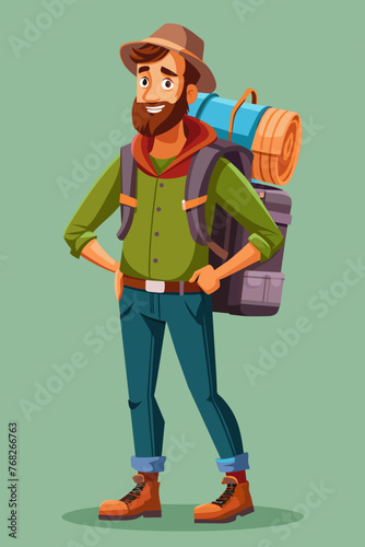 Vector illustration of a backpacker with a lot of stuff on its back.