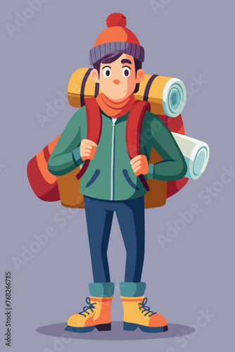 Vector illustration of a backpacker with a lot of stuff on its back.