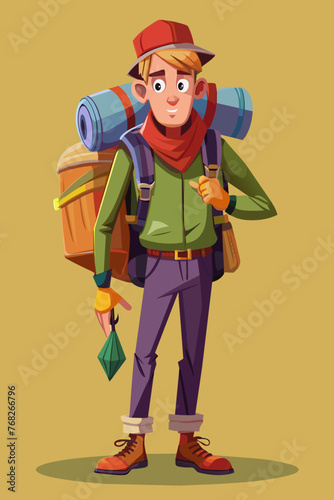 Vector illustration of a backpacker with a lot of stuff on its back.
