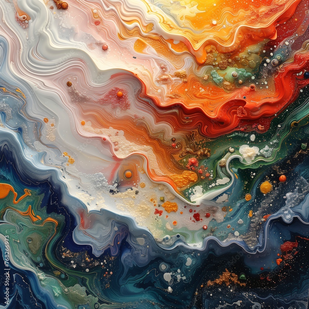 Abstract Fluid Art in Motion. Mesmerizing abstract fluid art with a vibrant mix of colors