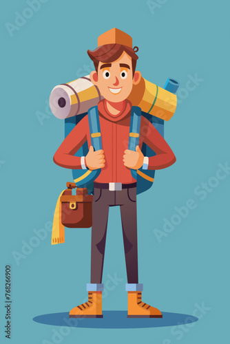 Vector illustration of a backpacker with a lot of stuff on its back.