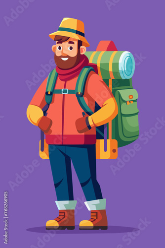 Vector illustration of a backpacker with a lot of stuff on its back.