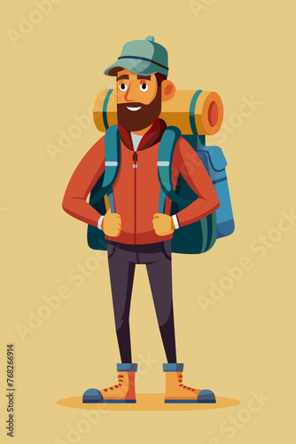Vector illustration of a backpacker with a lot of stuff on its back.