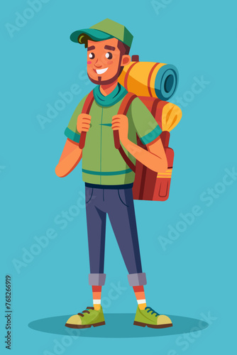 Vector illustration of a backpacker with a lot of stuff on its back.