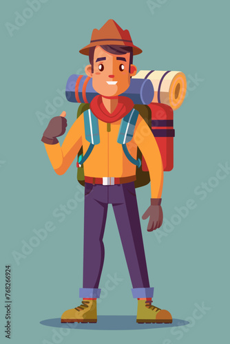 Vector illustration of a backpacker with a lot of stuff on its back.