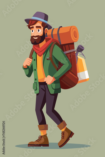 Vector illustration of a backpacker with a lot of stuff on its back.