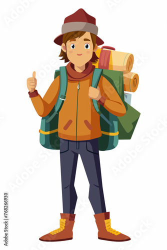 Vector illustration of a backpacker with a lot of stuff on its back.
