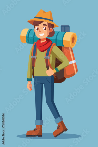 Vector illustration of a backpacker with a lot of stuff on its back.
