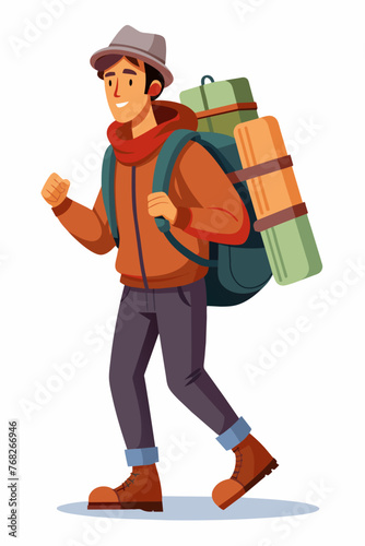 Vector illustration of a backpacker with a lot of stuff on its back.