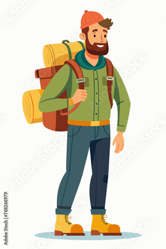 Vector illustration of a backpacker with a lot of stuff on its back.